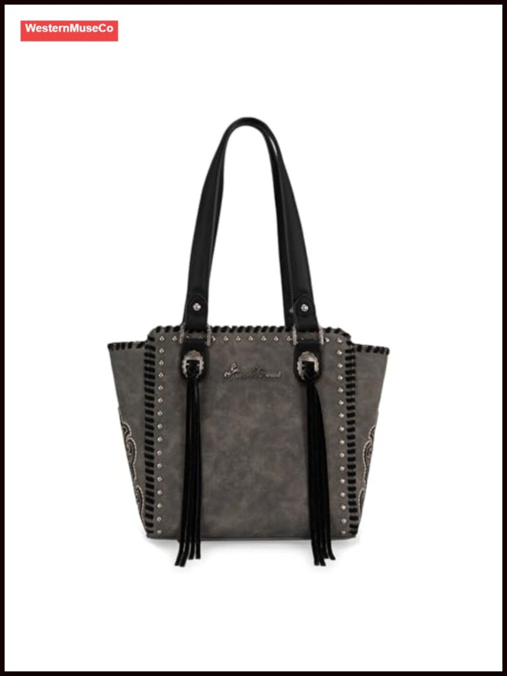 Studded PU Leather Western Tote Bag Fringe Tassel Shoulder Purse